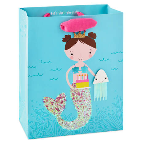 Mermaid and Jellyfish Medium Birthday Gift Bag, 9.6", , large