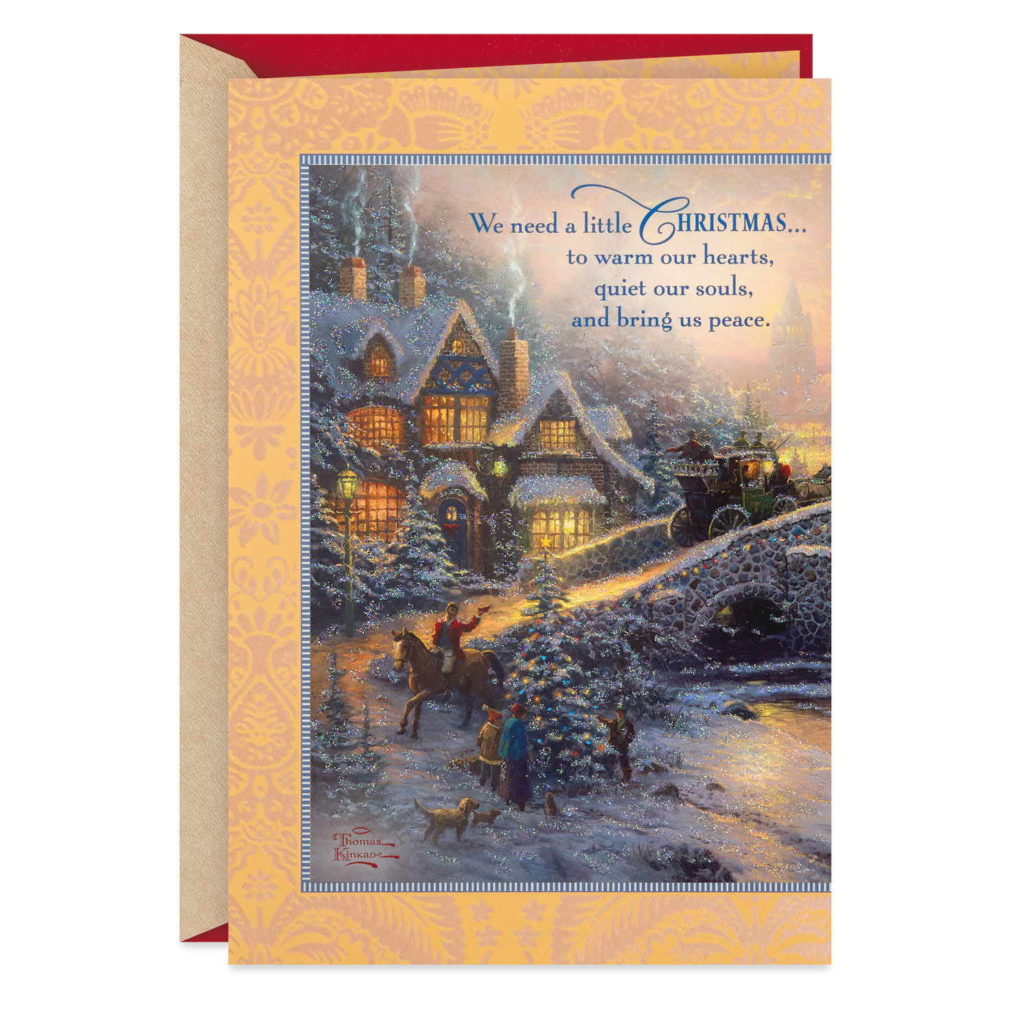 Village Christmas Thomas Kinkade Christmas Card with Message With Envelope