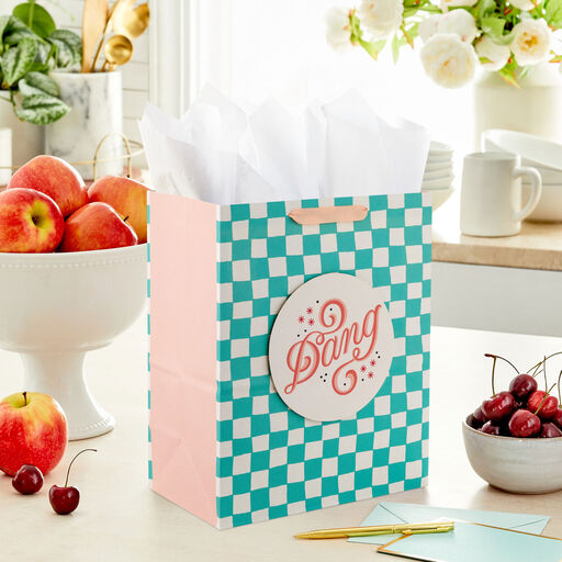 13" “Dang” Green Check Large Gift Bag, 
