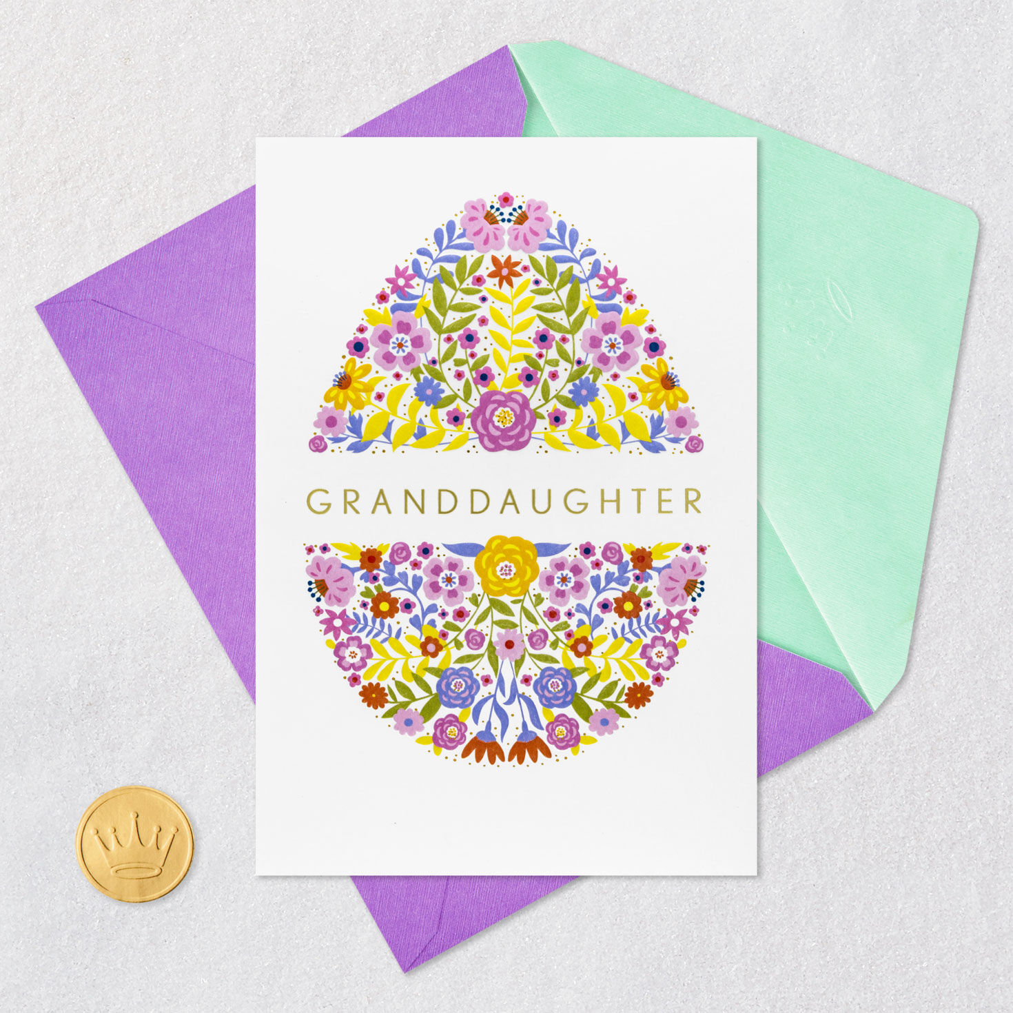 Floral Easter Egg Granddaughter Easter Card Card Front with Envelope and Gold Seal image number 5