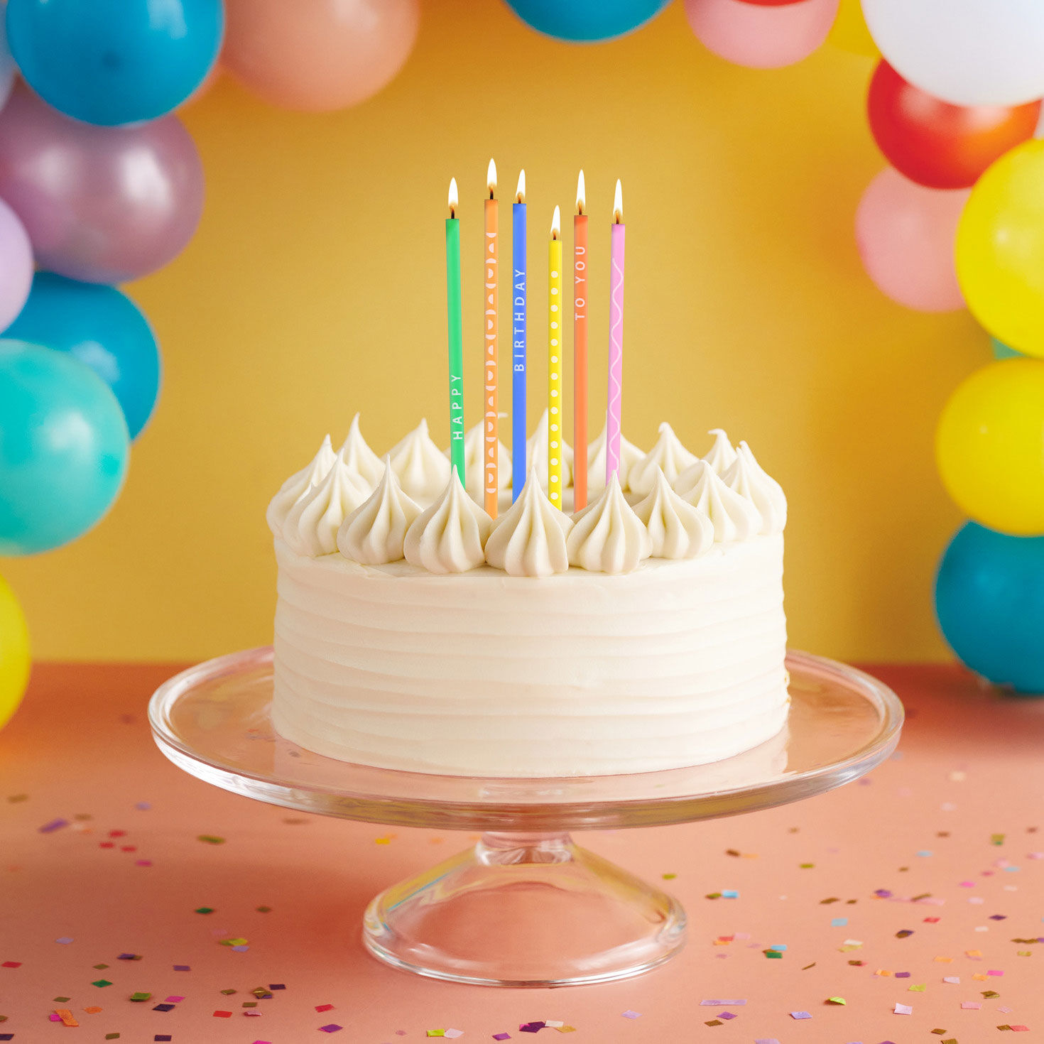 Colorful Patterned Square Taper Birthday Candles in use on cake image number 3