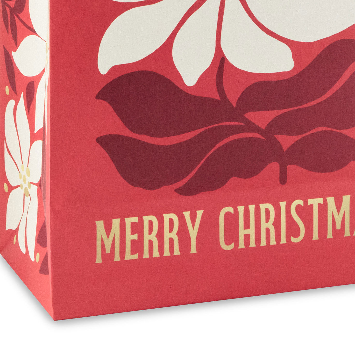 Cream Flower on Red Holiday Large Gift Bag Base/Side Detail image number 5