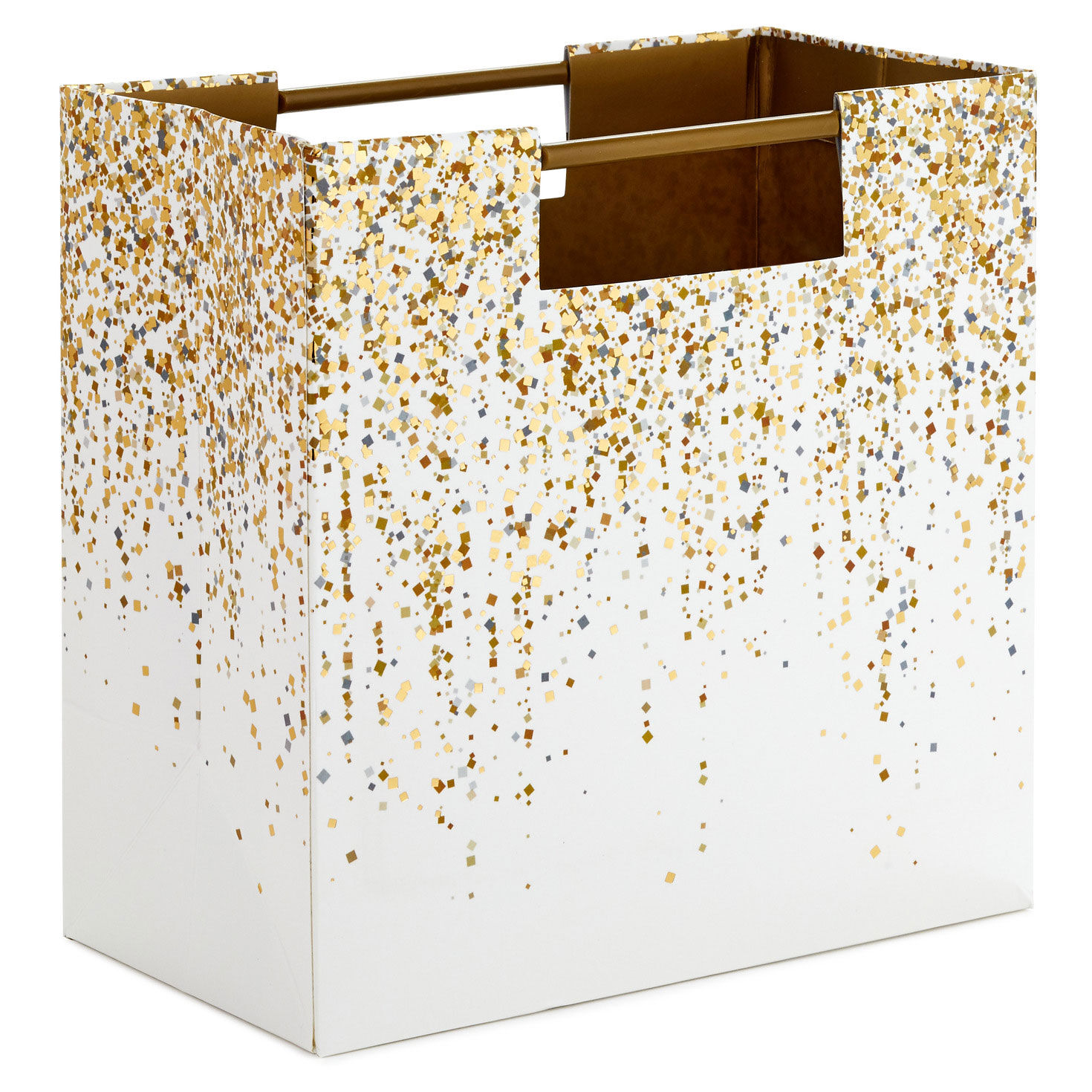 7.7" Ombr&eacute; Gold Glitter on White Medium Square Gift Bag, , large