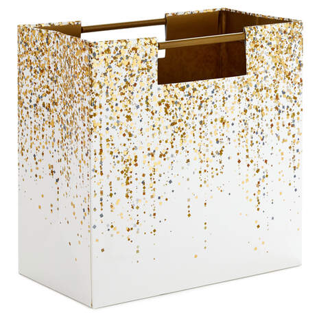 7.7" Ombré Gold Glitter on White Medium Square Gift Bag, , large