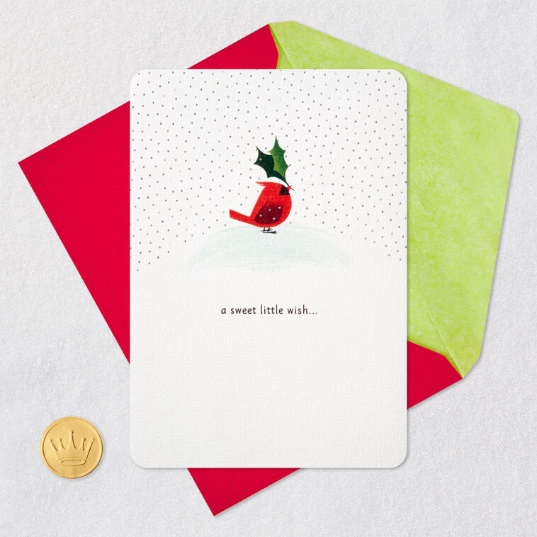 Red Bird and Holly Christmas Card Card Front with Envelope and Gold Seal image number 6