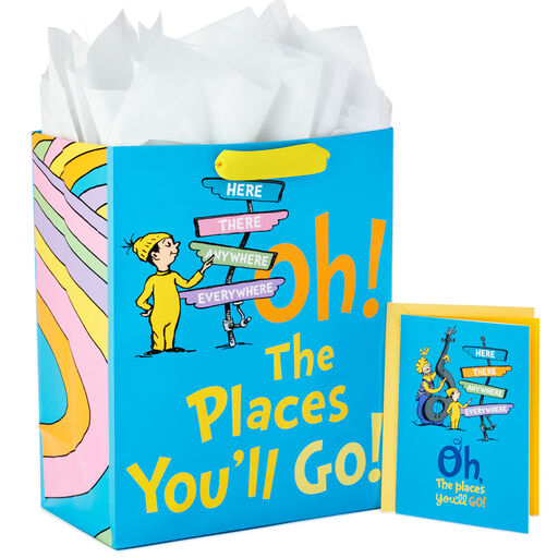 13" Dr. Seuss™ Oh! The Places You'll Go! Large Graduation Gift Bag and Card Set, 