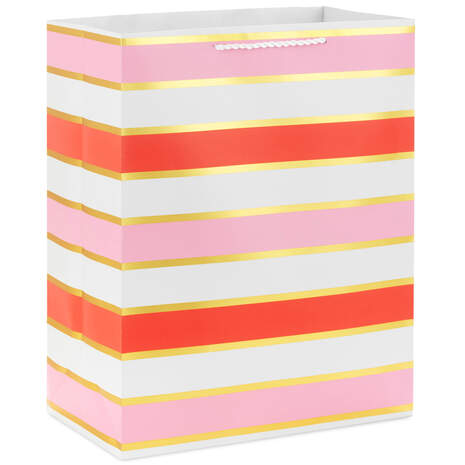 13" Pink Stripes on White Gift Bag, , large