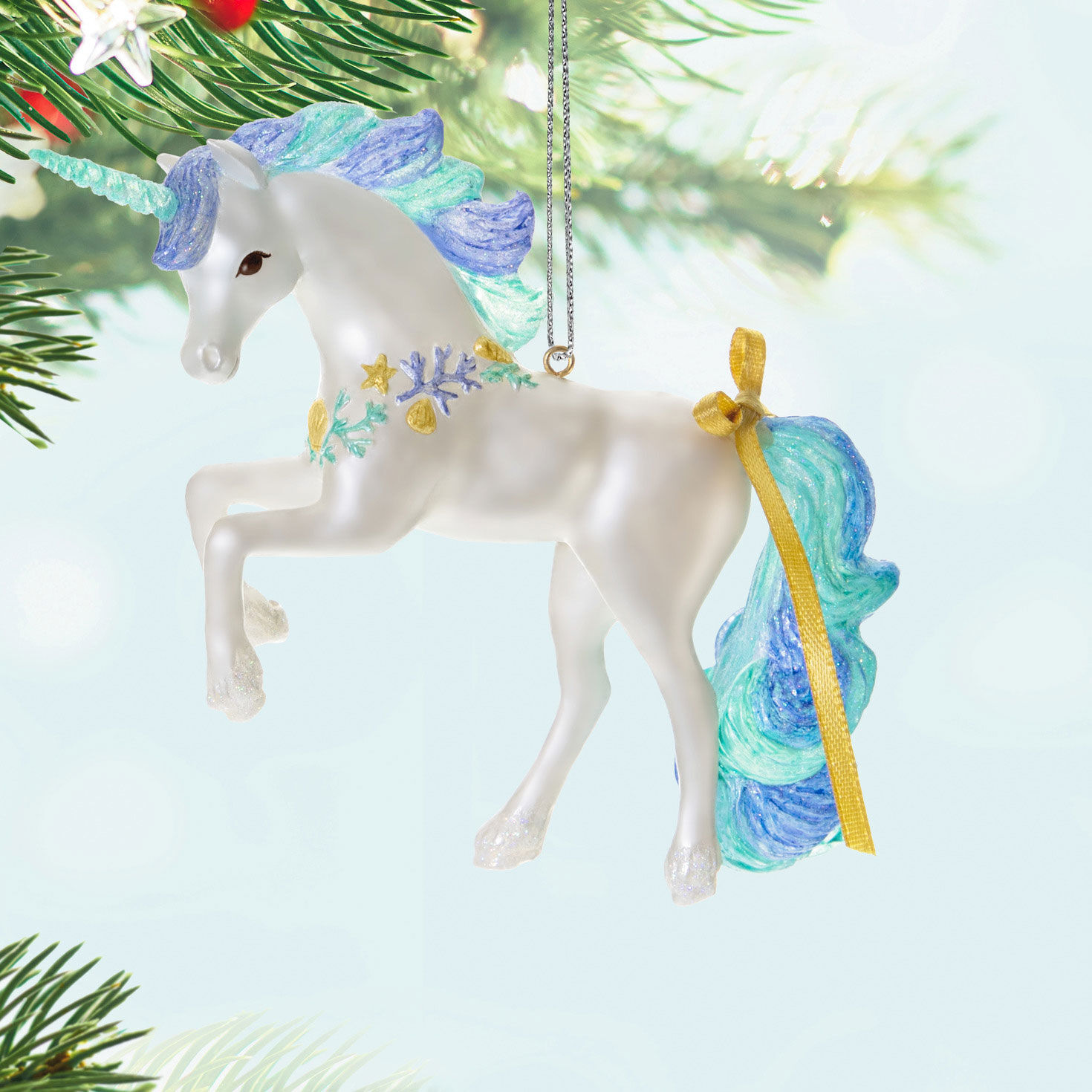 Seaside Unicorn Keepsake Ornament Hanging on tree image number 2