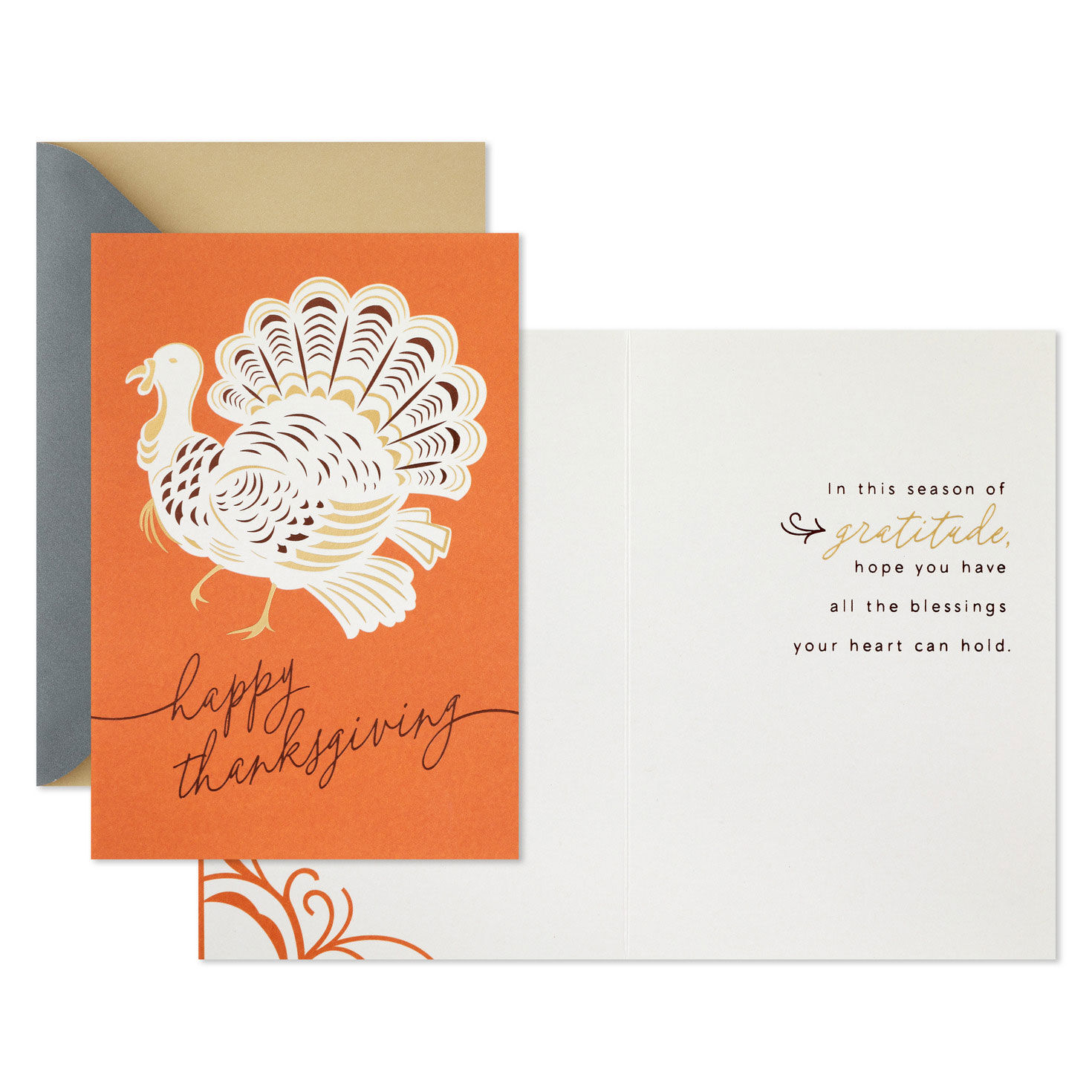 Turkey on Orange Thanksgiving Card Pack Card Front with Sentiment image number 2