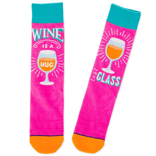 Wine Is a Hug in a Glass Toe of a Kind Novelty Crew Socks, 