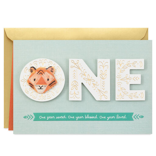 Cute Tiger Blessed and Loved First Birthday Card, 