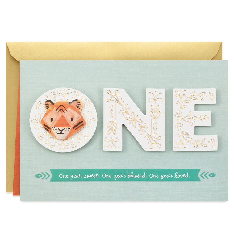 Cute Tiger Blessed and Loved First Birthday Card