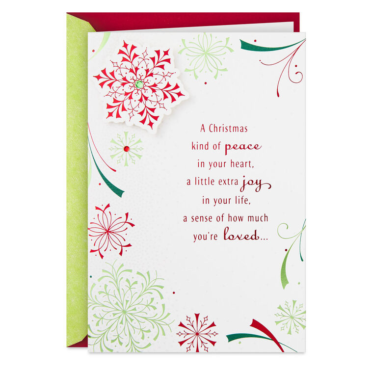 Modern Red and Green Snowflakes Christmas Card Card Front image number 1