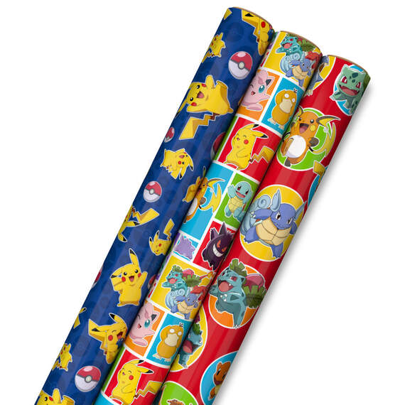Assorted Pokémon Wrapping Paper 3-Pack, 60 sq. ft., , large image number 1