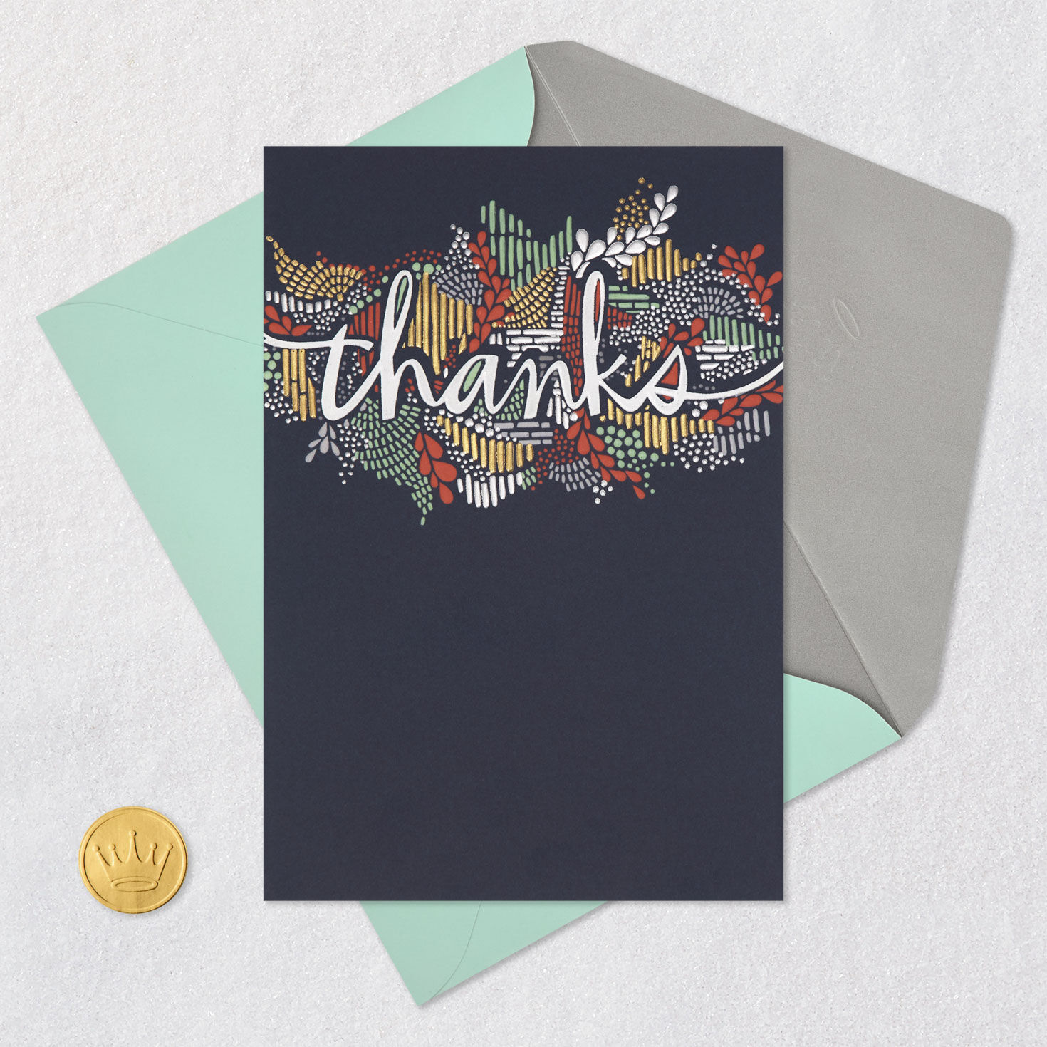 Abstract Pattern and Leaves Thank You Card Card Front with Envelope and Gold Seal image number 5