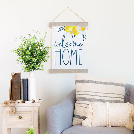 Welcome Home Hanging Wood Frame and Canvas Quote Sign, 10x17, 