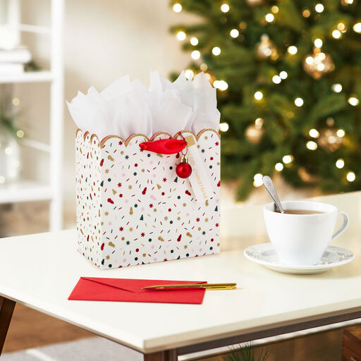 7.7" Festive Confetti Medium Square Christmas Gift Bag, 