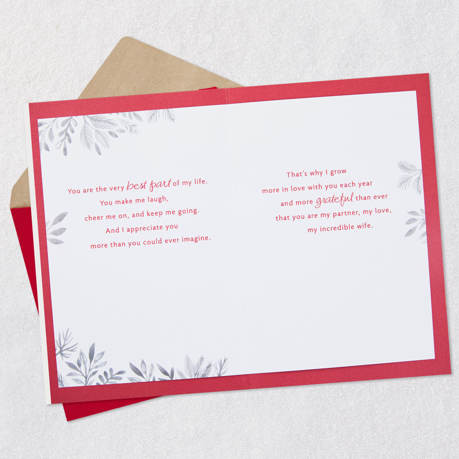 Couple Holding Hands in Snow Wife Christmas Card Open card with envelope image number 4
