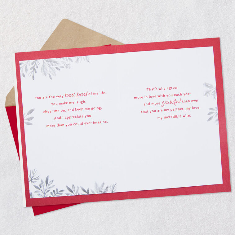Couple Holding Hands in Snow Wife Christmas Card Open card with envelope image number 4