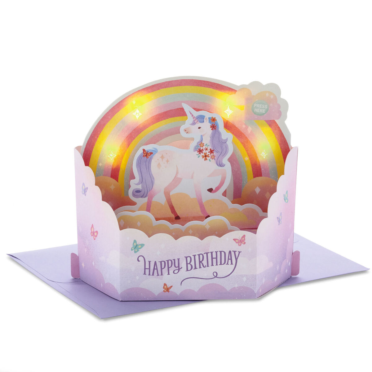 Unicorn Rainbow Musical 3D PopUp Birthday Card With Light Greeting