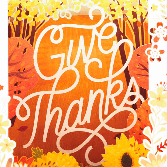Fall Leaves and Flowers 3D Pop-Up Thanksgiving Card, , large image number 4