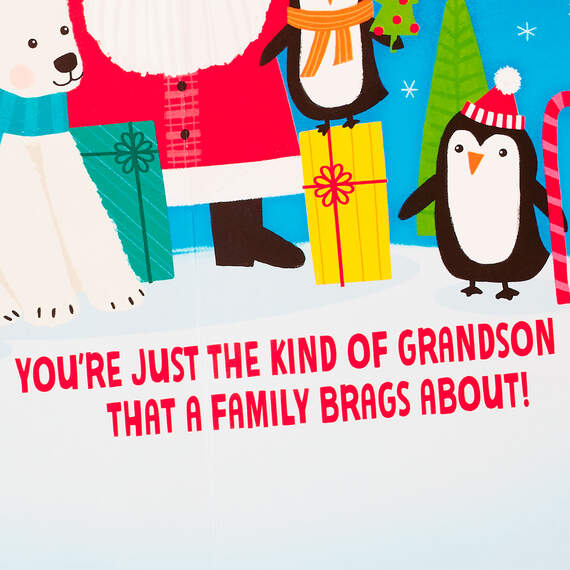 Santa and Penguin Pop-Up Christmas Card for Grandson, , large image number 2