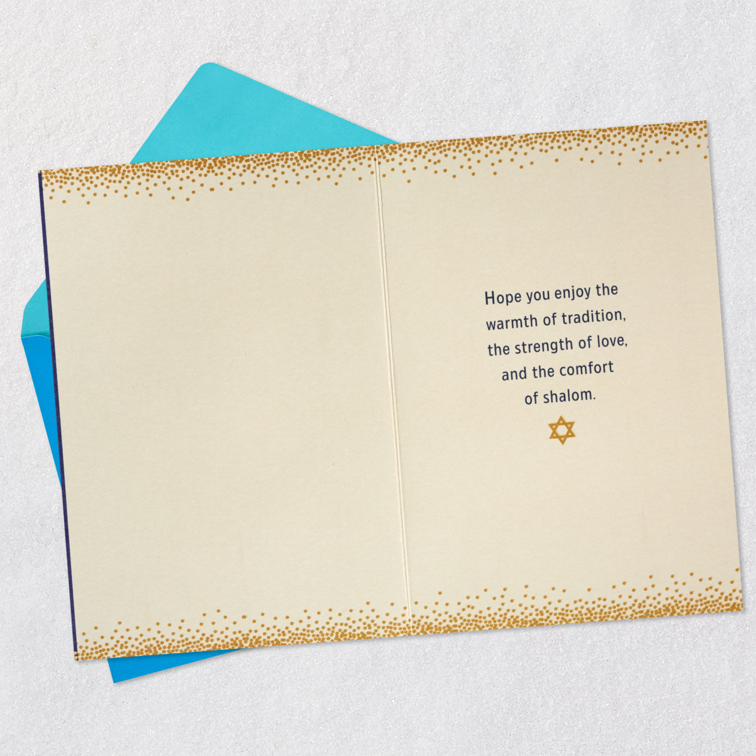 Blue and Gold Menorah and Dove Happy Hanukkah Card  image number 3