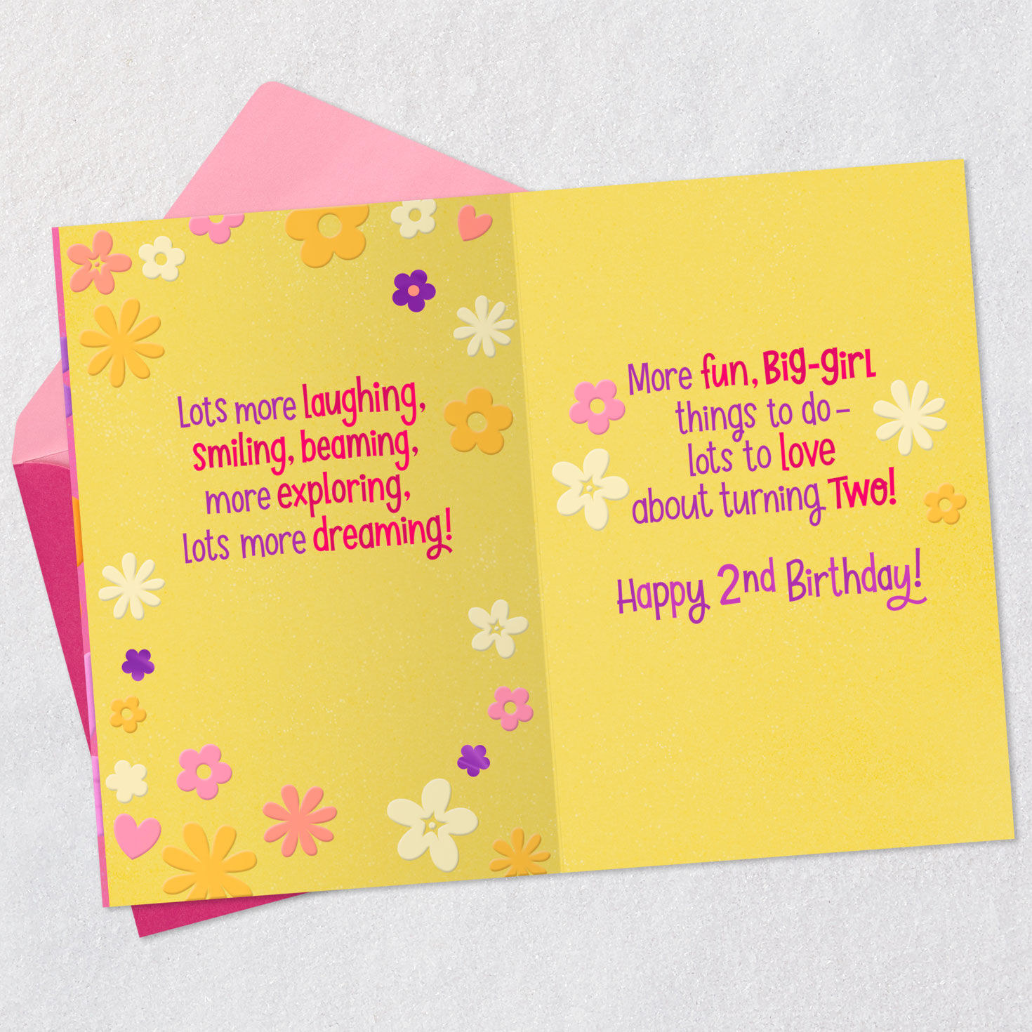 Teddy Bear and Flowers Girls 2nd Birthday Card Open card with envelope image number 4