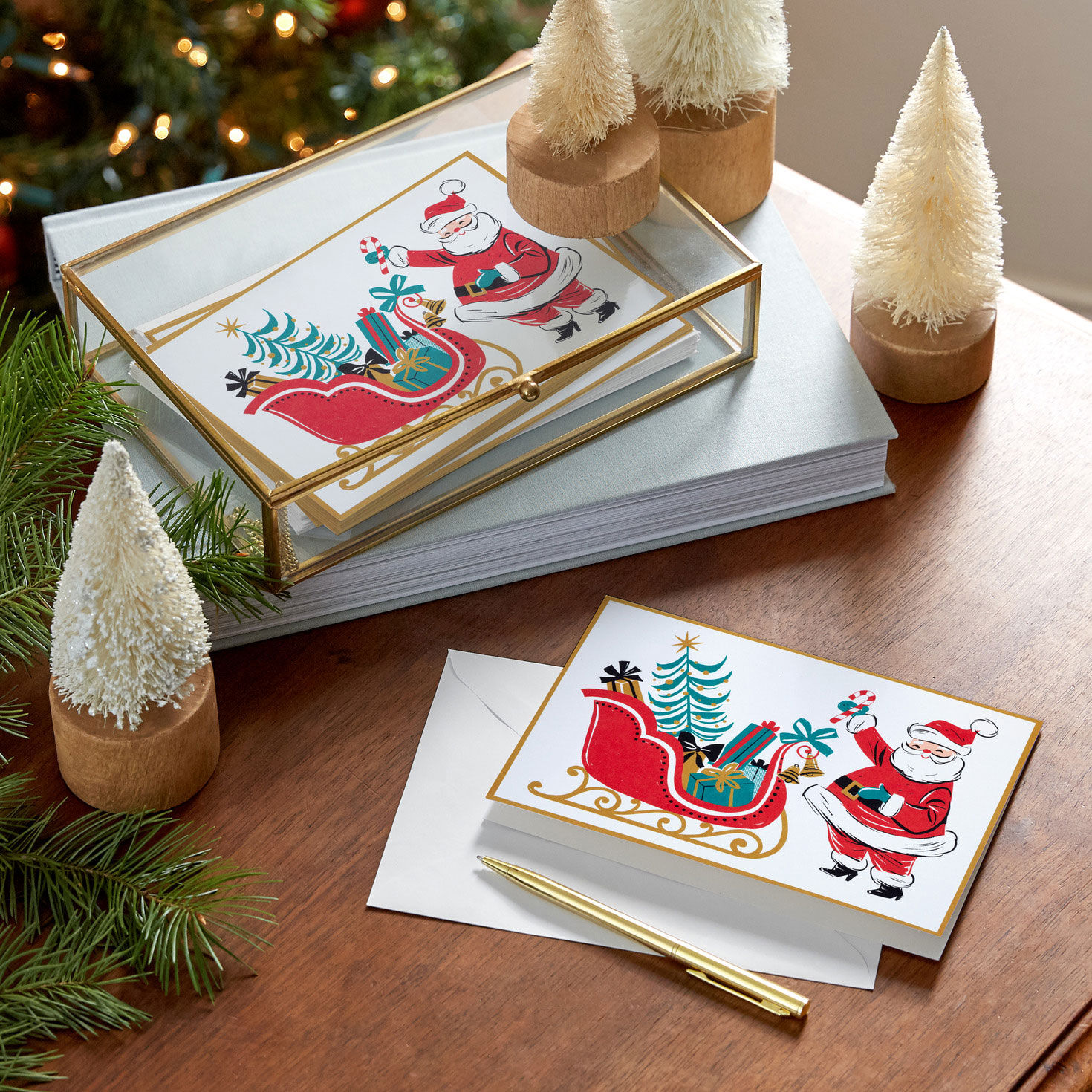 Retro Santa Boxed Christmas Cards in use image number 7