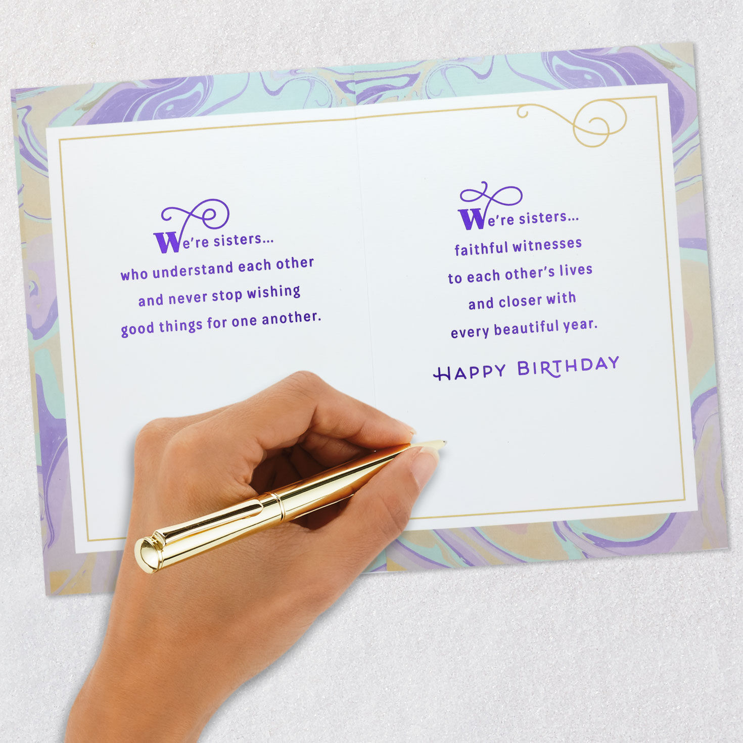 Purple, Green and Gold Marble Sister Birthday Card Signing card image number 7