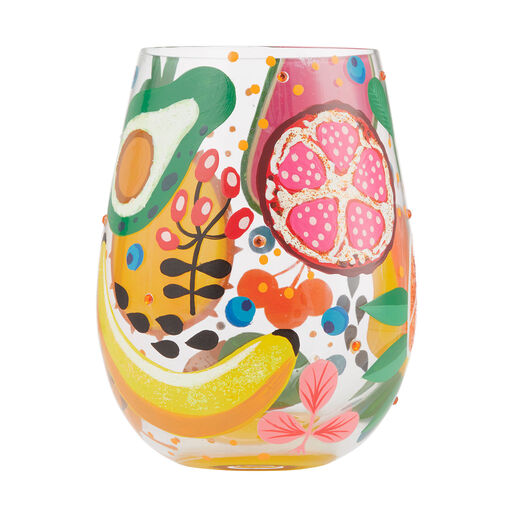 Lolita Tropical Fruit Handpainted Stemless Wine Glass, 20 oz., 