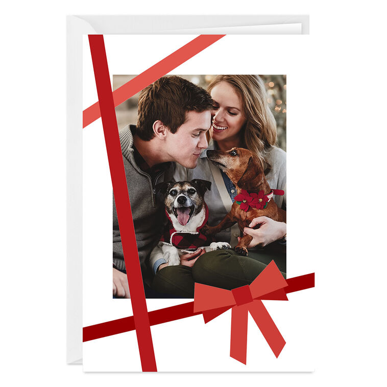Modern Red Bow Custom Holiday Card