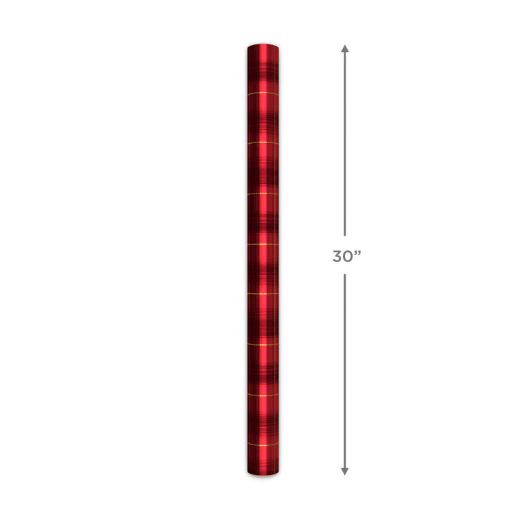 Red and Black Plaid Foil Holiday Wrapping Paper Roll Measurement image number 5