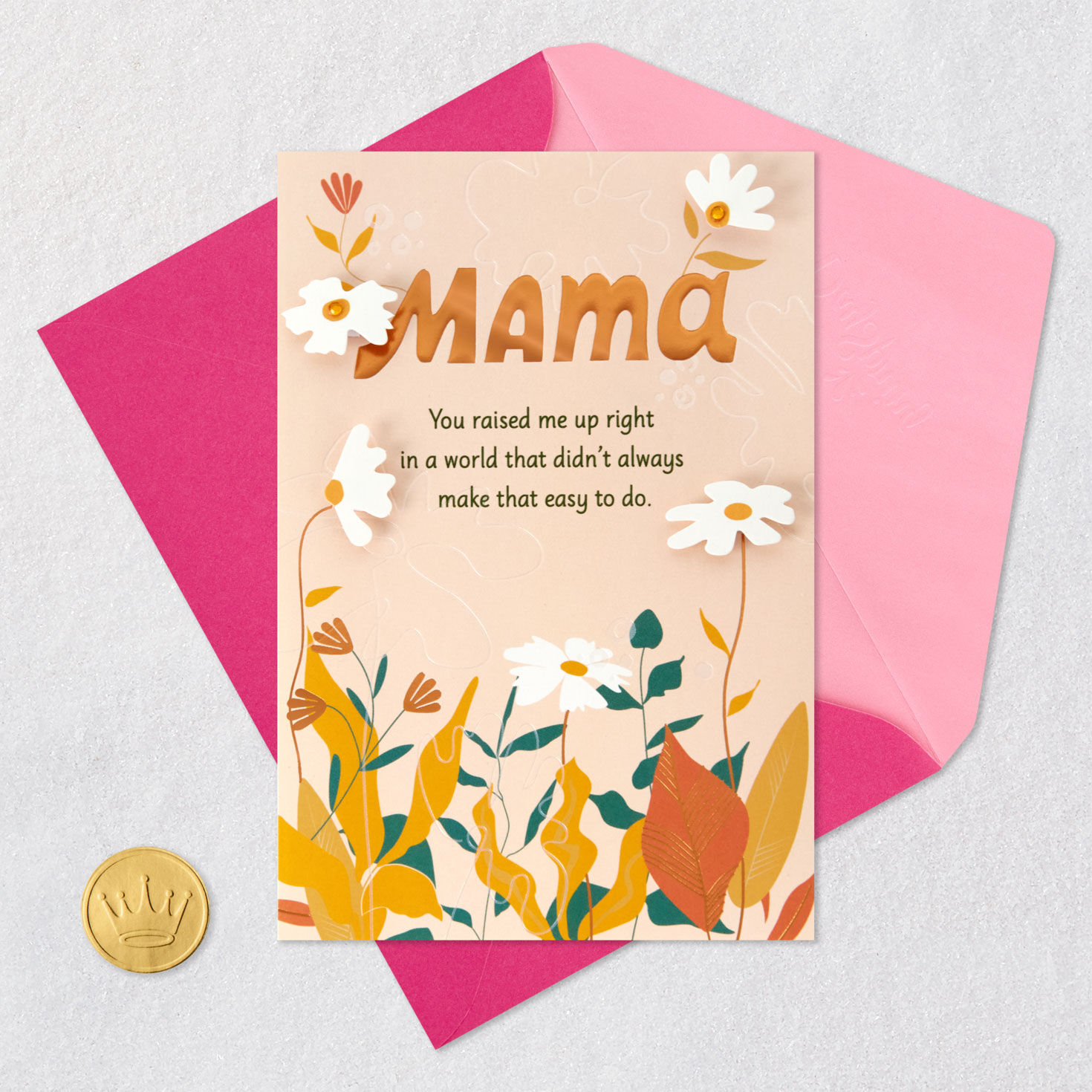 Flowers and Leaves Mama Mother's Day Card Card Front with Envelope and Gold Seal image number 6
