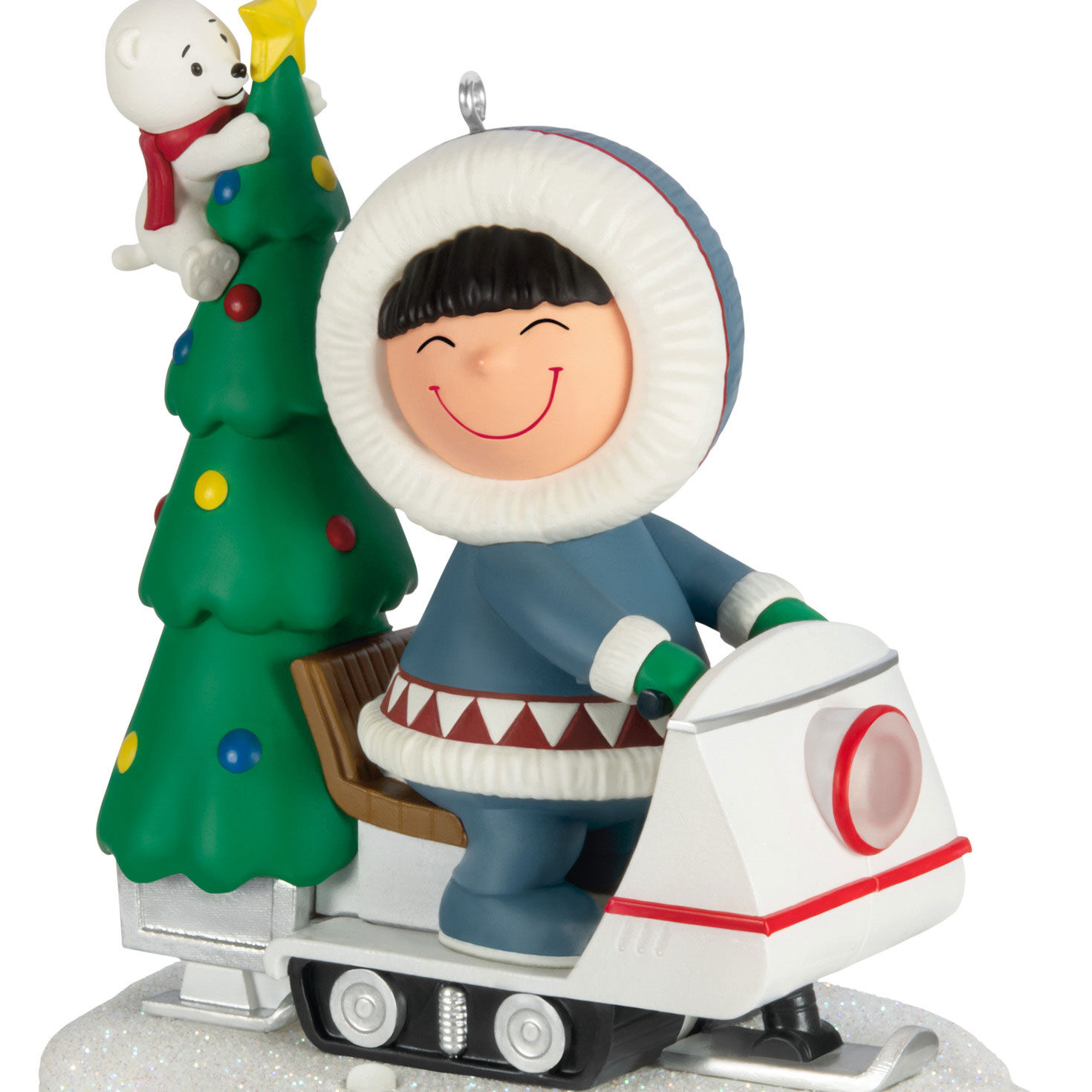 Eskimo and Tree on Snowmobile Keepsake Ornament upclose view image number 5