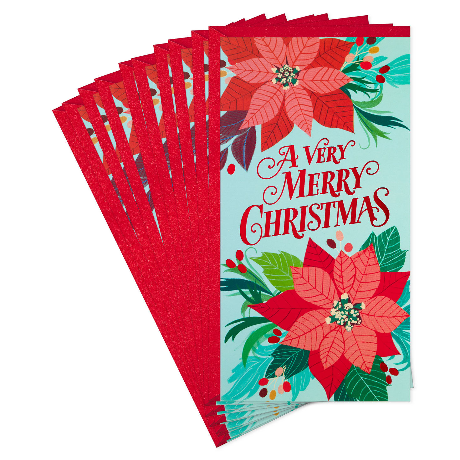 Very Merry Poinsettia Money Holder Christmas Cards, Pack of 10