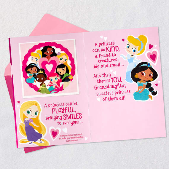 Disney Princess Valentine's Day Card for Granddaughter With Sticker, , large image number 4