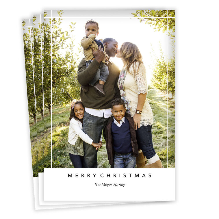 White Accent Lines Flat Christmas Photo Card