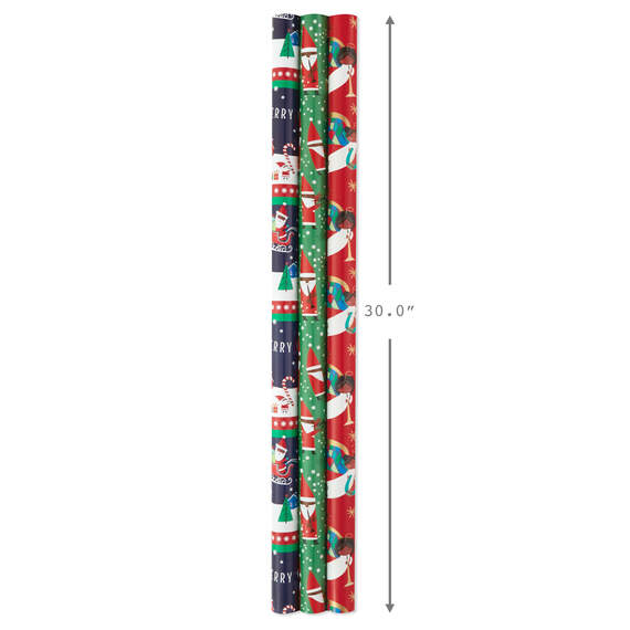 Santa Fun 3-Pack Christmas Wrapping Paper Assortment, 120 sq. ft., , large image number 4