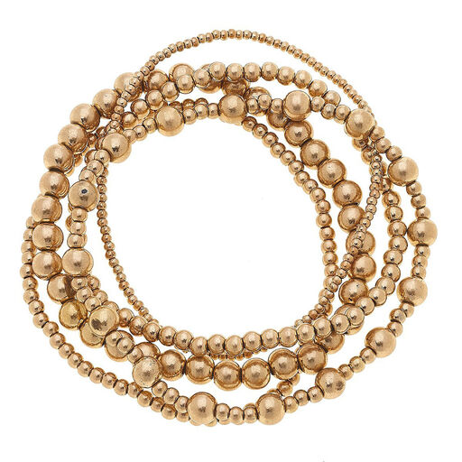 Worn Gold Sphere Stretch Bracelets, Set of 4, 