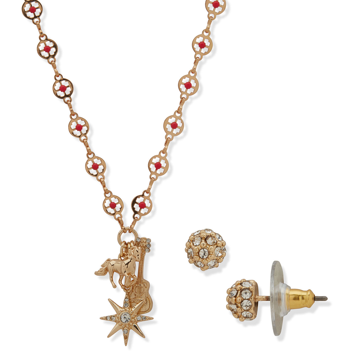 Hallmark x Opry® Sparkly Stud Earrings and Red Bead Necklace Set