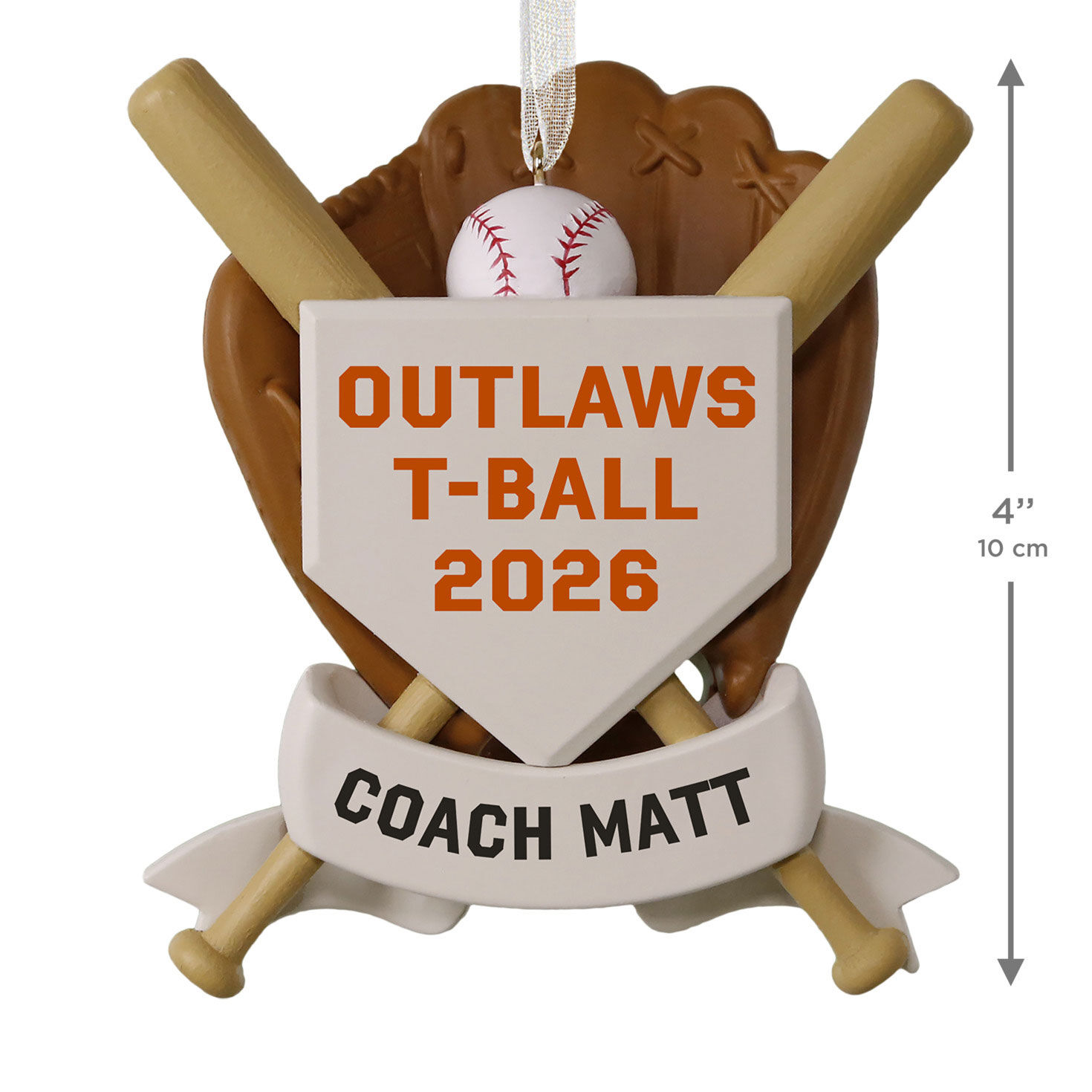 America's Pastime Baseball Personalized Ornament, Custom Text measurement image number 3