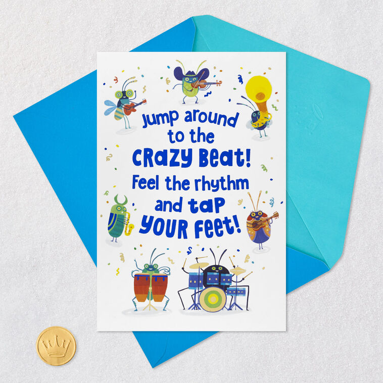 Bug Band Playing Instruments Kids Birthday Card Card Front with Envelope and Gold Seal image number 7