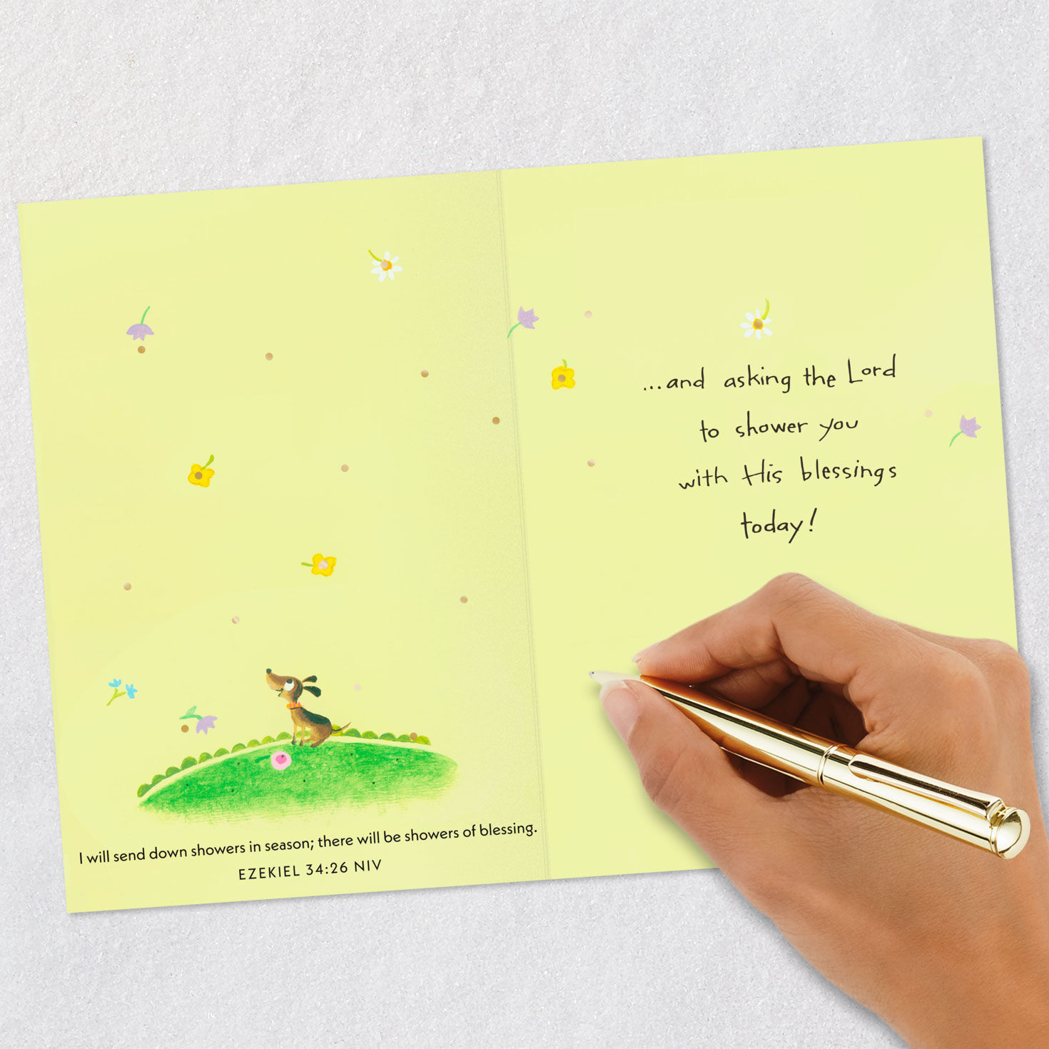 Girl Under Umbrella Religious Thinking of You Card Signing card image number 7