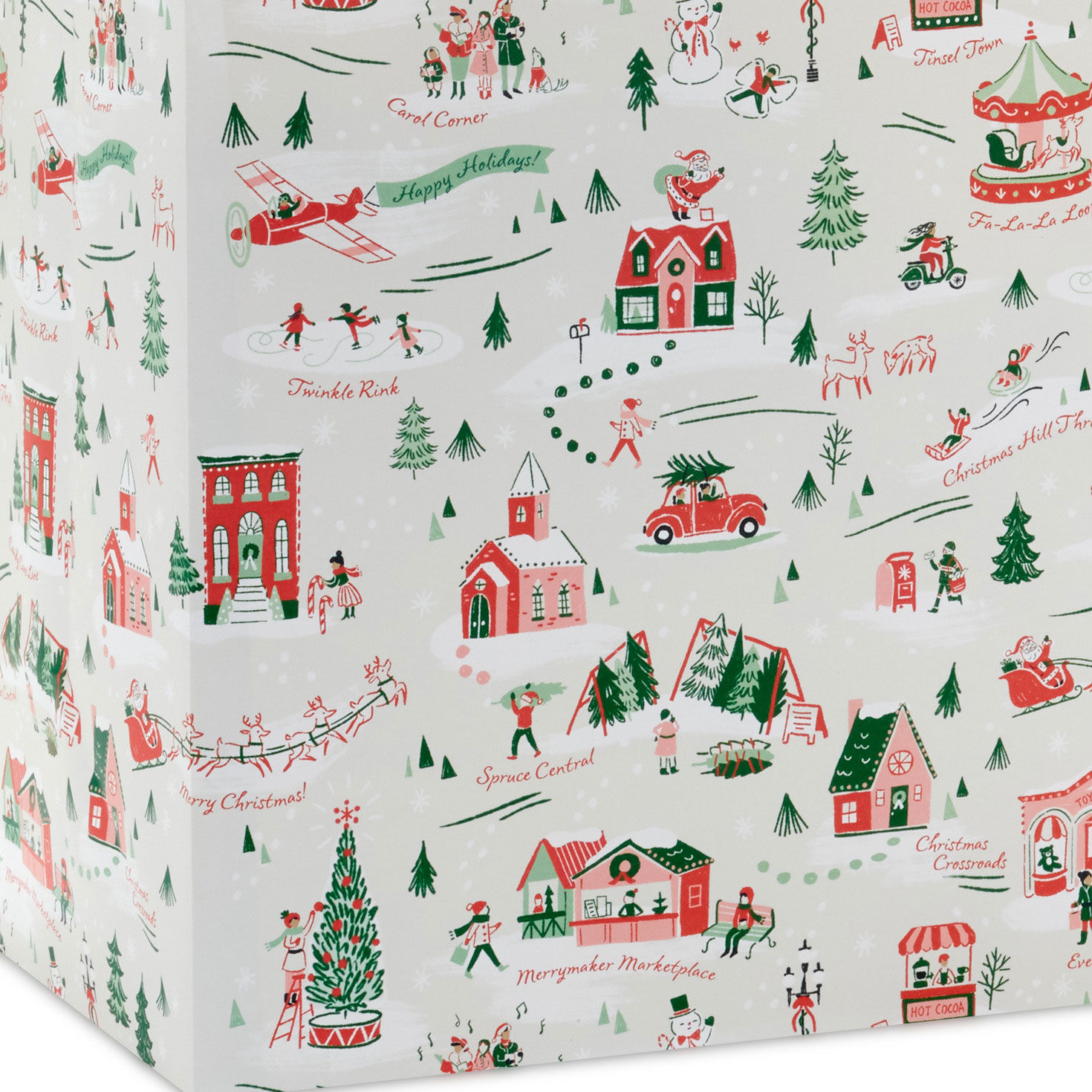 Festive Holiday Toile Jumbo Christmas Gift Bag Base/Side Detail image number 5