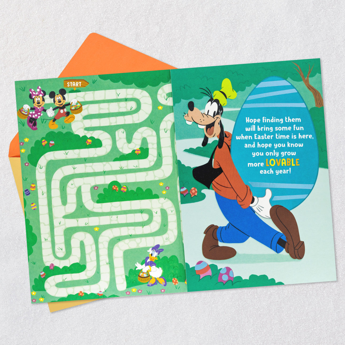 Mickey Mouse Egg Hunt Activity Easter Card and Maze Open card with envelope image number 3