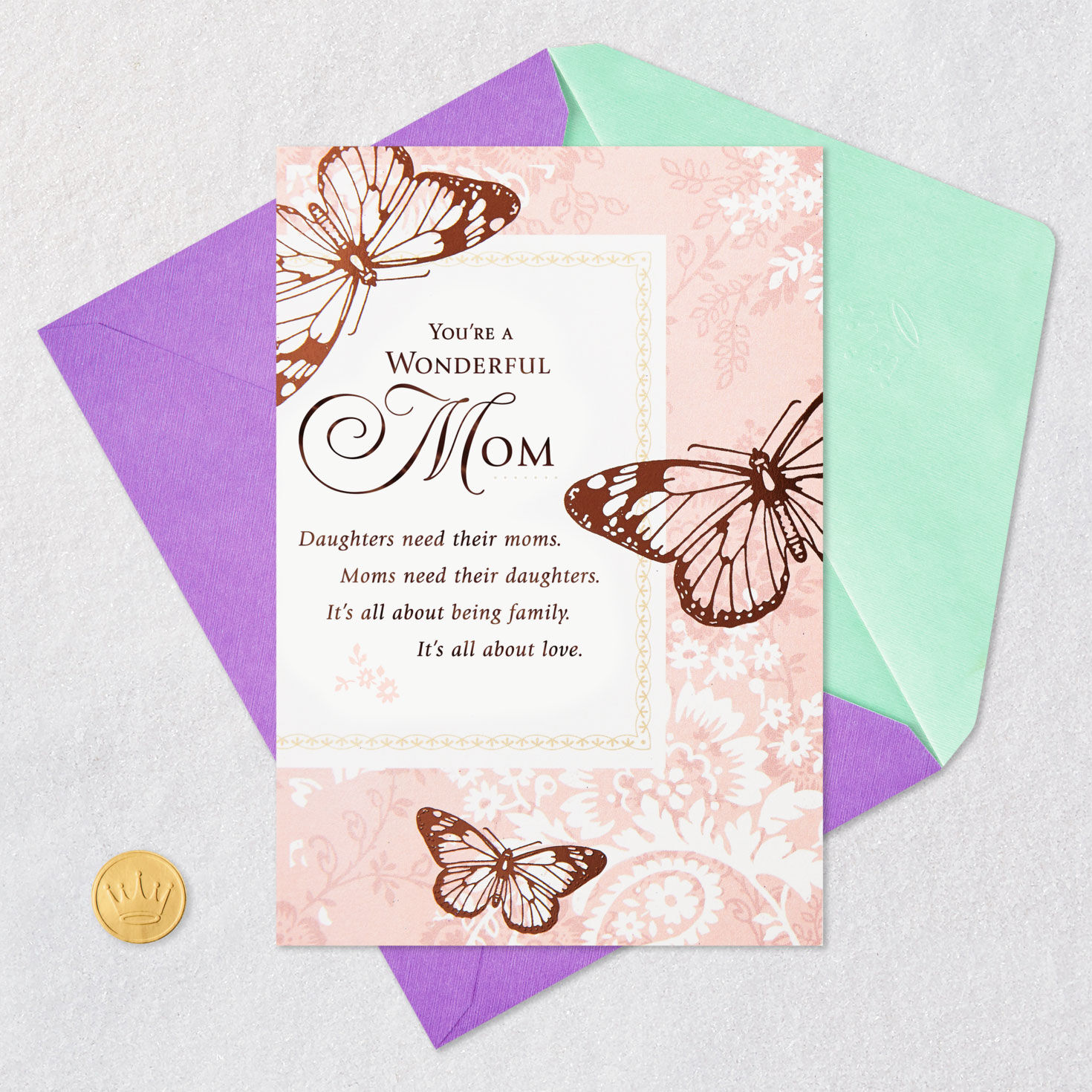 Butterflies on Pink Mother's Day Card From Daughter Card Front with Envelope and Gold Seal image number 6