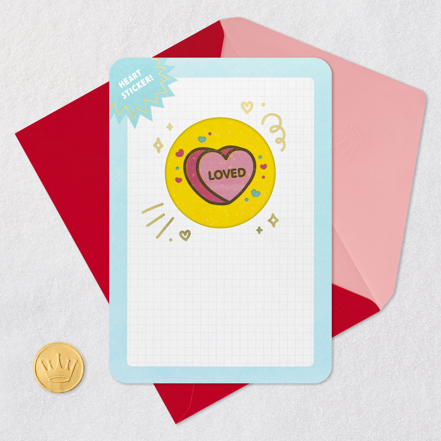 Loved Heart Kids Valentine's Day Card With Sticker Card Front with Envelope and Gold Seal image number 7