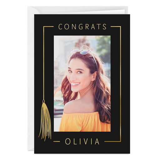 Personalized Gold Tassel Graduation Photo Card, 