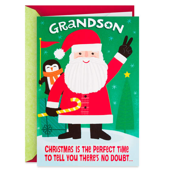 Santa and Penguin Pop-Up Christmas Card for Grandson, , large image number 1